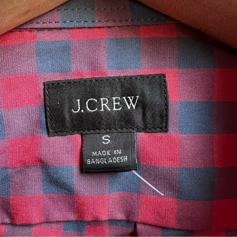 NWOT J.Crew Men’s Blue / Salmon Check Button Front Shirt, Size Small